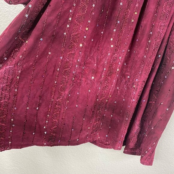 Shannon Ford New York Top Burgundy Sz 3X Embroidered Sequins Boho Peasant - Picture 7 of 11
